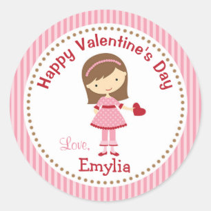 Stickers fillette Valentine (Rose) - Cheveux Brown