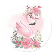 Stickers Flamant rose floral