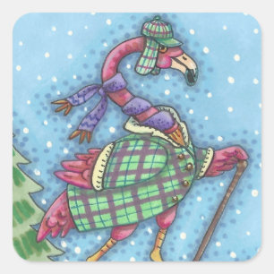 STICKERS FLAMANT ROSE ROSE EN HIVER Sac feuille
