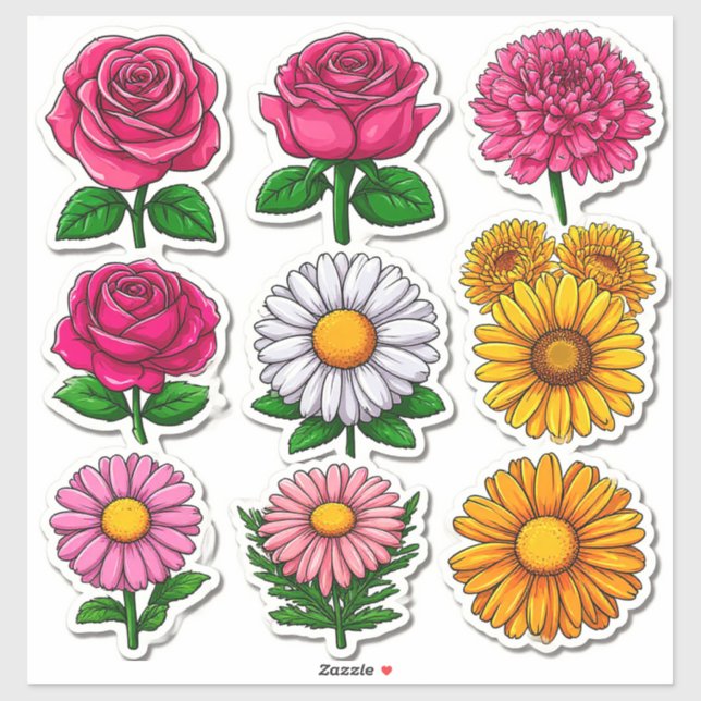 Stickers Fleur de Dessin Coloré (Feuille)