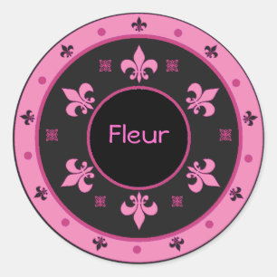 Stickers Fleur de Lis ronde avec texte personnalis