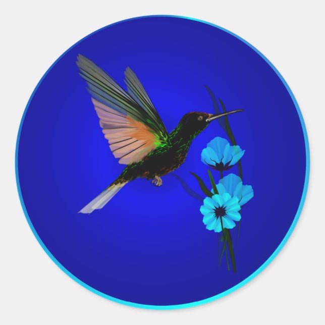 Stickers Fleurs Bleues Colibris Vert (Devant)
