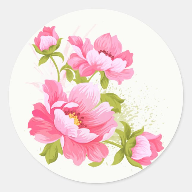 Stickers Floral Aquarelle Pink Peonies (Devant)