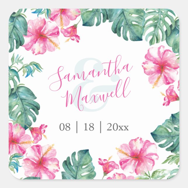 Stickers Floral Aquarelle rose et vert Faveur (Devant)