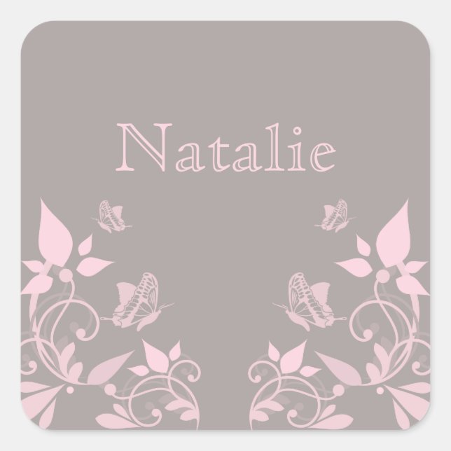 Stickers Floral Papillon rose (Devant)