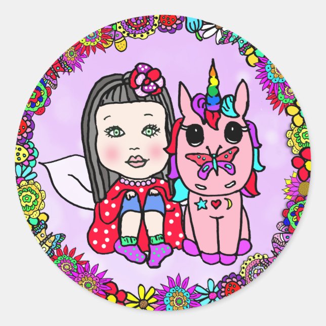 Stickers floral Unicorne et Fairy Whimsical (Devant)