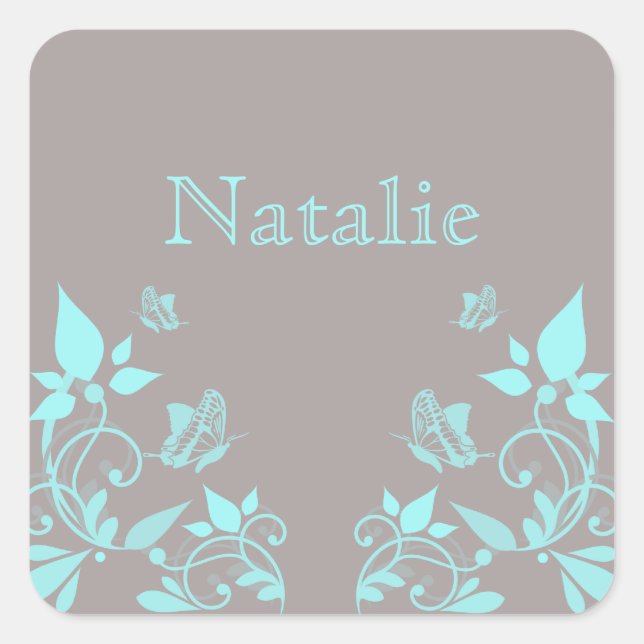 Stickers floraux à papillon Aqua (Devant)