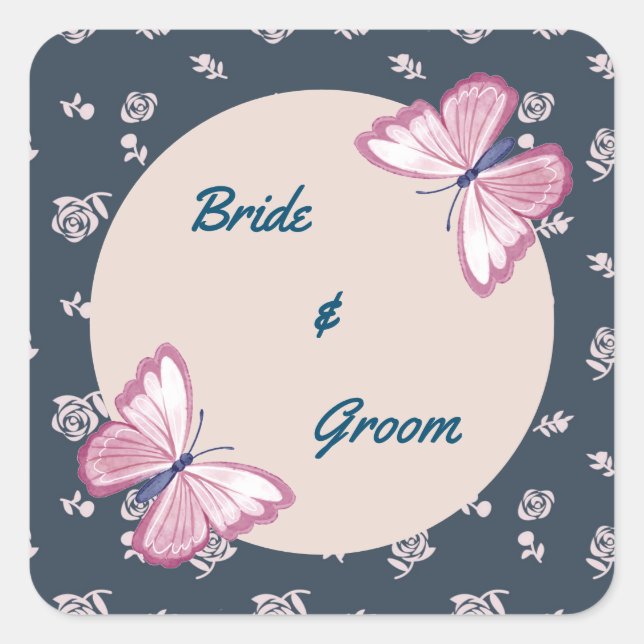 stickers floraux papillon bleu marine (Devant)