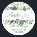 Stickers Foliage Merci de mariage Favoriser<br><div class="desc">Ces autocollants de faveur de mariage vous remercient pour le feuillage sont parfaits pour un mariage rustique. L'aménagement comprend un cadre boho composé de feuilles verts et de plantes botaniques verdoyantes. Personnalisez les étiquettes autocollants avec vos noms, l'événement (le cas échéant) et la date. Ces autocollants peuvent être utilisés pour...</div>