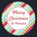Stickers Fun Christmas Stripes<br><div class="desc">Des rayures lumineuses et festives décorent ces stickers Joyeux Noël. Modifiez le texte pour personnaliser ces autocollants. Utilisez ces stickers menthe poivrée pour les cadeaux,  étiquettes cadeaux,  sacs cadeaux,  emballages,  enveloppes,  cuisson,  cuisine,  échange de cookies,  échange de cookies,  Noël,  etc... .Le design est de l'art original.</div>