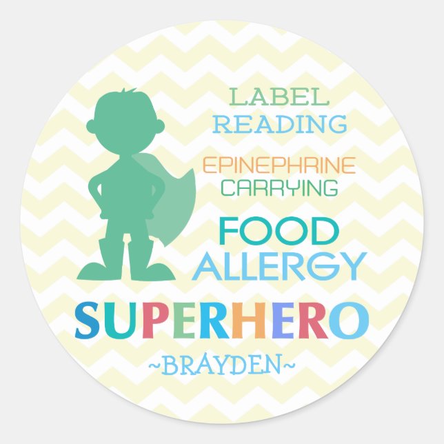 Stickers Garçon Superhero de l'allergie alimentair (Devant)