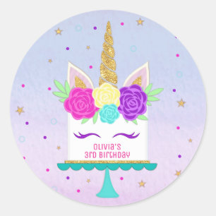 Stickers Gâteau Unicorne Pink Purple Gold