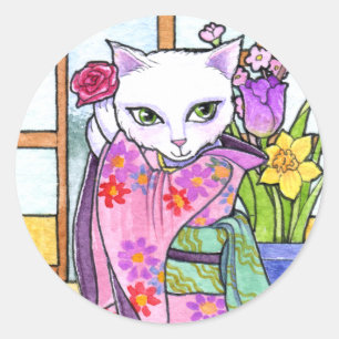 Stickers Geisha Asian Cat Imaginaire par Ann Howar