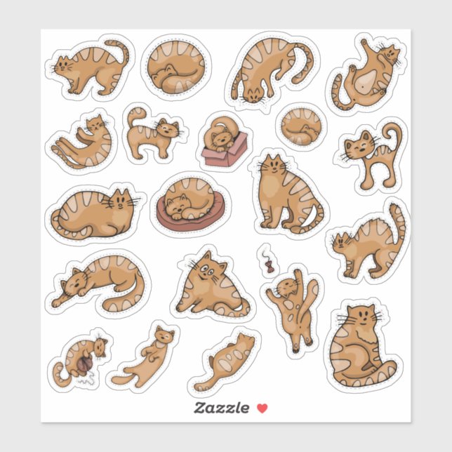 Stickers Ginger-Cat mignons (Feuille)