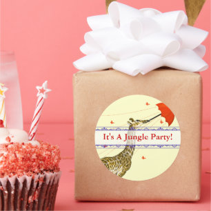 Stickers Giraffe Flying Whimsical Red Umbrella