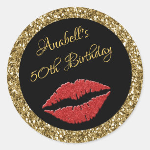 Stickers Golden Red Lips 50th Birthday