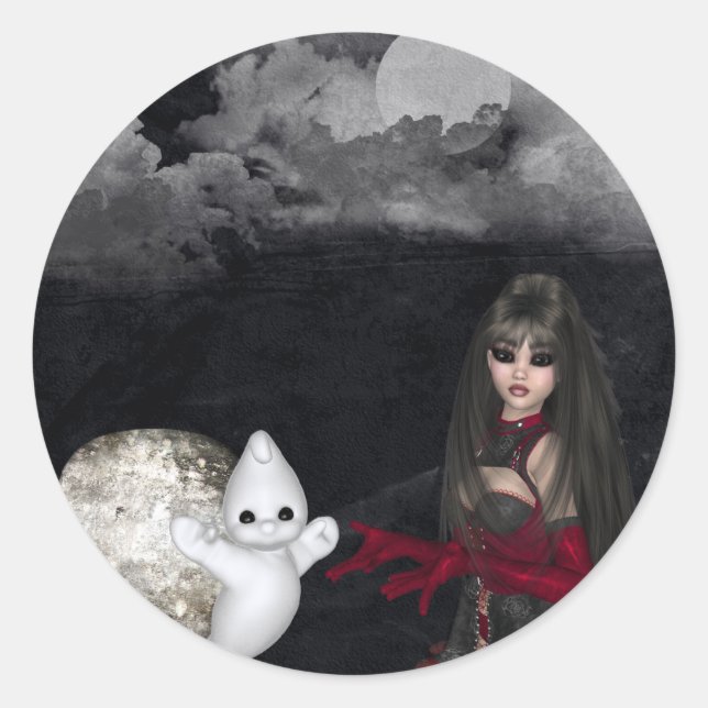 Stickers Gothique Girl Tombstone & Ghost Blank (Devant)
