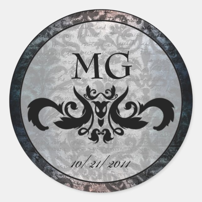 Stickers gothiques en damas noir fantaisie / Sceau (Devant)