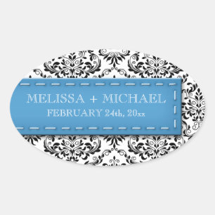Stickers Grand Faveur Mariage damassé Bleu Trait