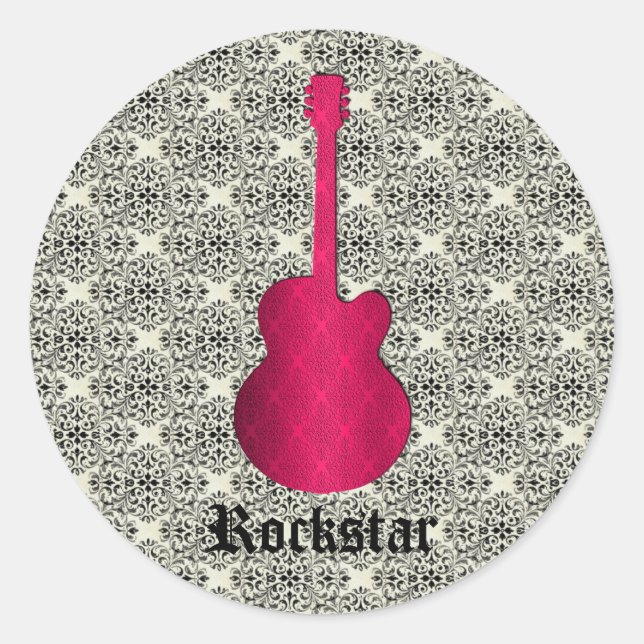 Stickers Guitare Rockstar Damask, Magenta (Devant)