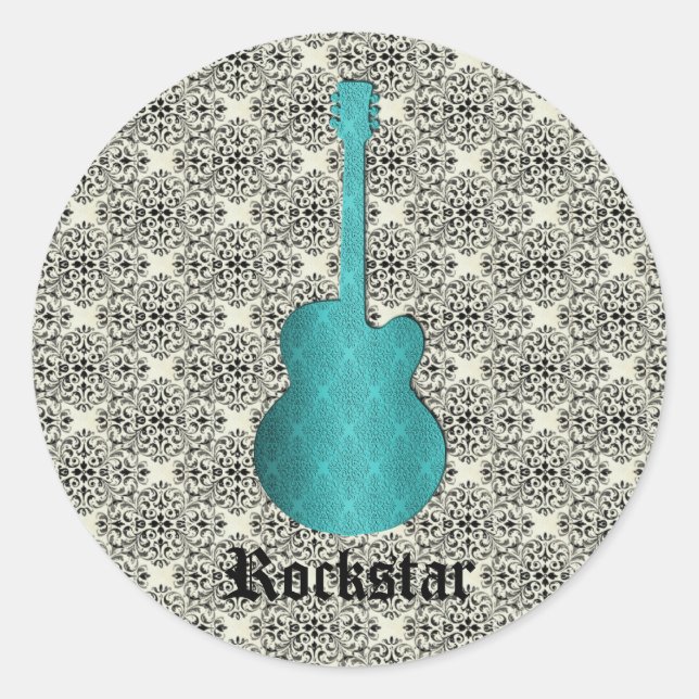 Stickers Guitare Rockstar Damask, Turquoise (Devant)