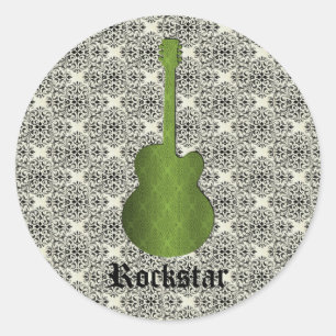Stickers Guitare Rockstar Damask, Vert olive