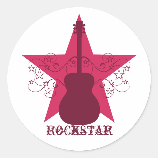 Stickers Guitare Star Etoiles Fancy, Magenta (Devant)