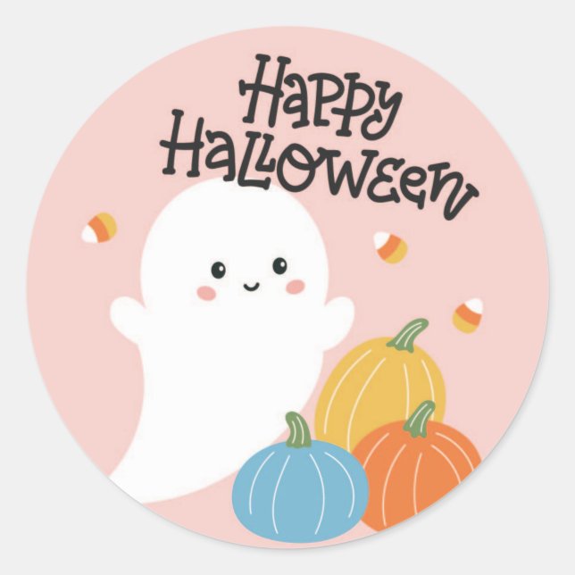 Stickers Halloween avec Fantôme rose et bonbon (Devant)