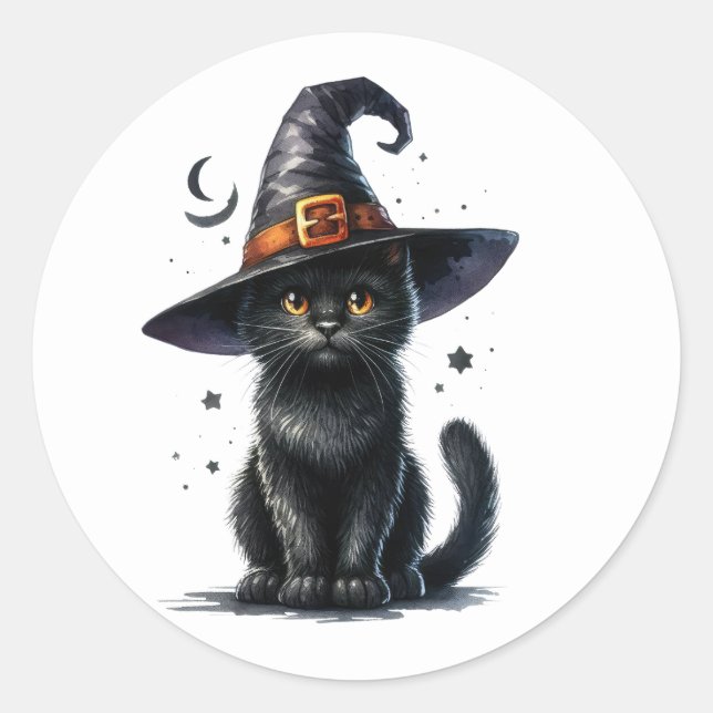 Stickers Halloween Chat Sorcières Noires (Devant)