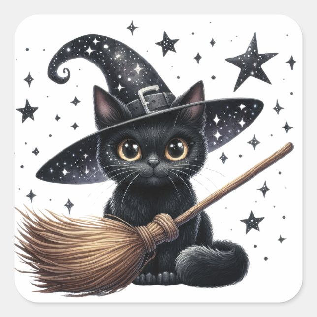 Stickers Halloween Chat Sorcières Noires (Devant)