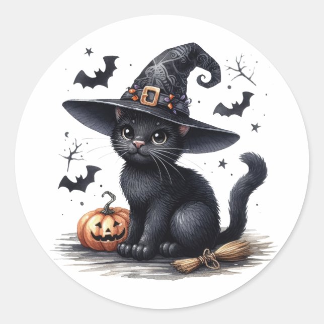 Stickers Halloween Chat Sorcières Noires (Devant)