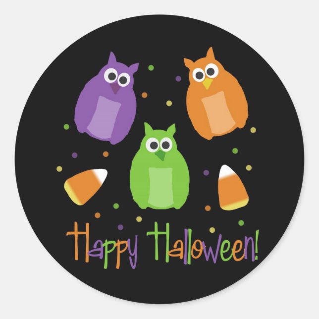 Stickers Halloween chouette et corne de bonbons (Devant)