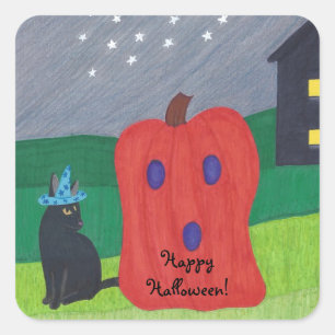 Stickers Halloween citrouille Ghost et Wizard Cat