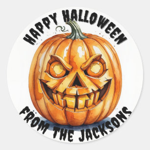 Stickers Halloween Classic Round heureux citrouill