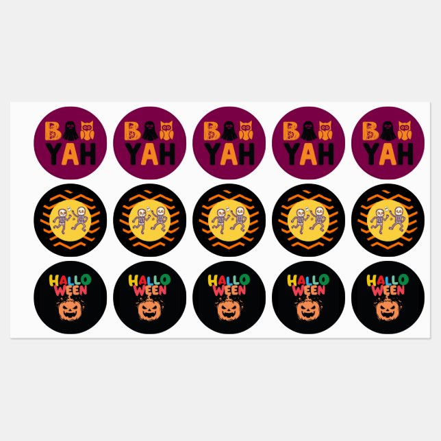 Stickers Halloween Collection colorée tendance (Feuille)