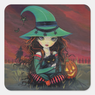 Stickers Halloween Little Witch et Chat Noir