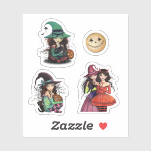 Stickers Halloween mignonette Devil sorcière lune