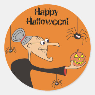 Stickers Halloween sorcière drôle, Orange