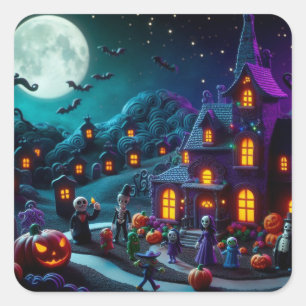 Stickers Halloween : Stickers Carré Éffrayant