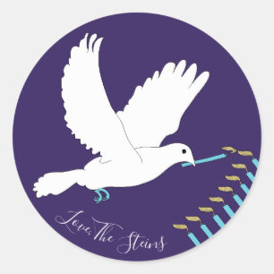 Stickers Hanoukka (1 1/2"/3") "Dove Menorah/Gold"
