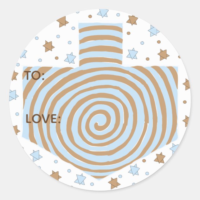 Stickers Hanoukka (1 1/2" ou 3")Dreidel/Blue/Brown (Devant)