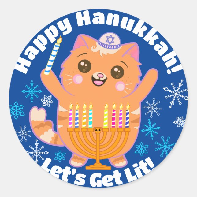 Stickers Hanoukka Cute Cat Menorah (Devant)