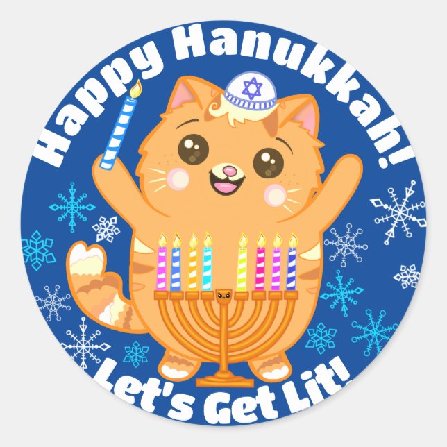 Stickers Hanoukka Cute Cat Menorah (Devant)