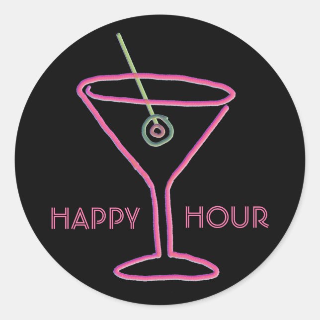 Stickers Happy Hour Retro Neon Martini (Devant)