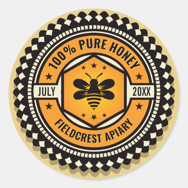 Stickers Hexagon Scalloped Orange Black Honey Jar (Devant)