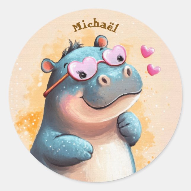 Stickers Hippo Valentine's Day Kids School (Devant)