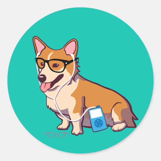 Stickers Hipster Corgi (Devant)