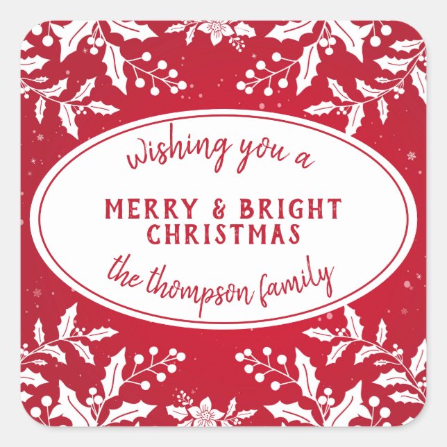 Stickers Holly de Noël avec nom de famille (Devant)