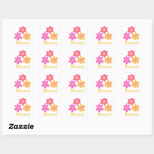 Stickers Jaune-Fleur Bienheureux Rose (Feuille)