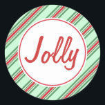 Stickers Jolly Mint Christmas<br><div class="desc">Des rayures de vacances à la menthe décorent ces autocollants Jolly. Modifiez le texte pour personnaliser ces autocollants de style rétro. Utilisez ces stickers menthe poivrée pour les cadeaux, étiquettes cadeaux, sacs cadeaux, emballages, enveloppes, cuisson, cuisine, échange de cookies, échange de cookies, Noël, etc... .Le design est de l'art original....</div>